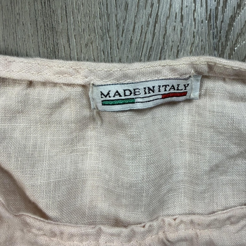 Luigi Moda Dress‎ Womens One Size Pink Linen Trapeze Swing Button Boho Italy - Picture 3 of 11